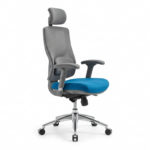 Chaise de bureau ergonomique réglable avec soutien lombaire tissu bleu turquoise base pivotante