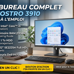 Pc De Bureau Complet Dell Vostro 3910 i3 12Gén 12Go 1To avec Ecran Dell 22" SE2225H Clavier et souris Dell
